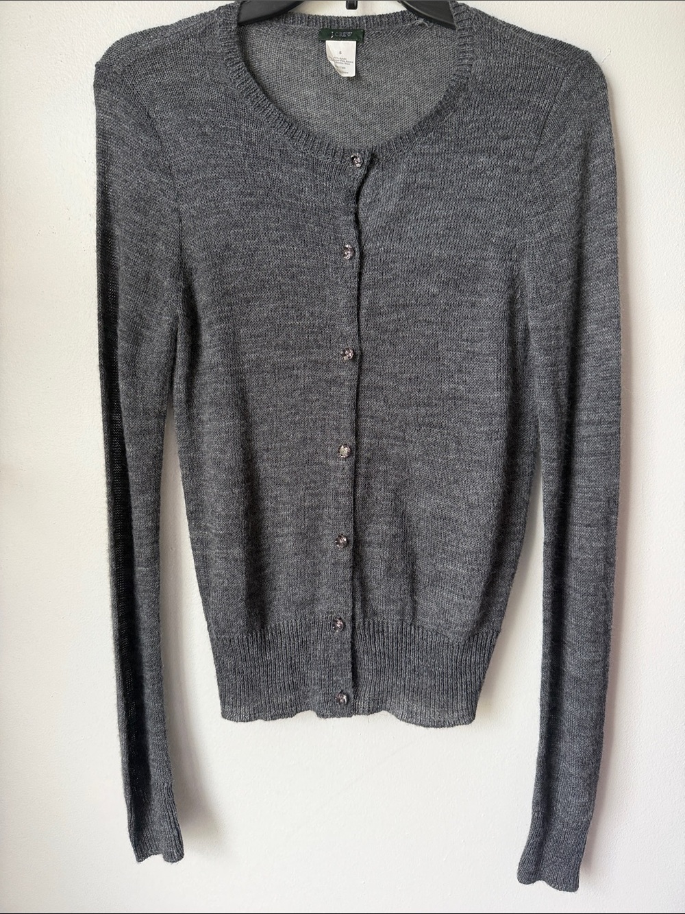 J. Crew Charcoal Gray Button-Up Crewneck Cardigan Size S
